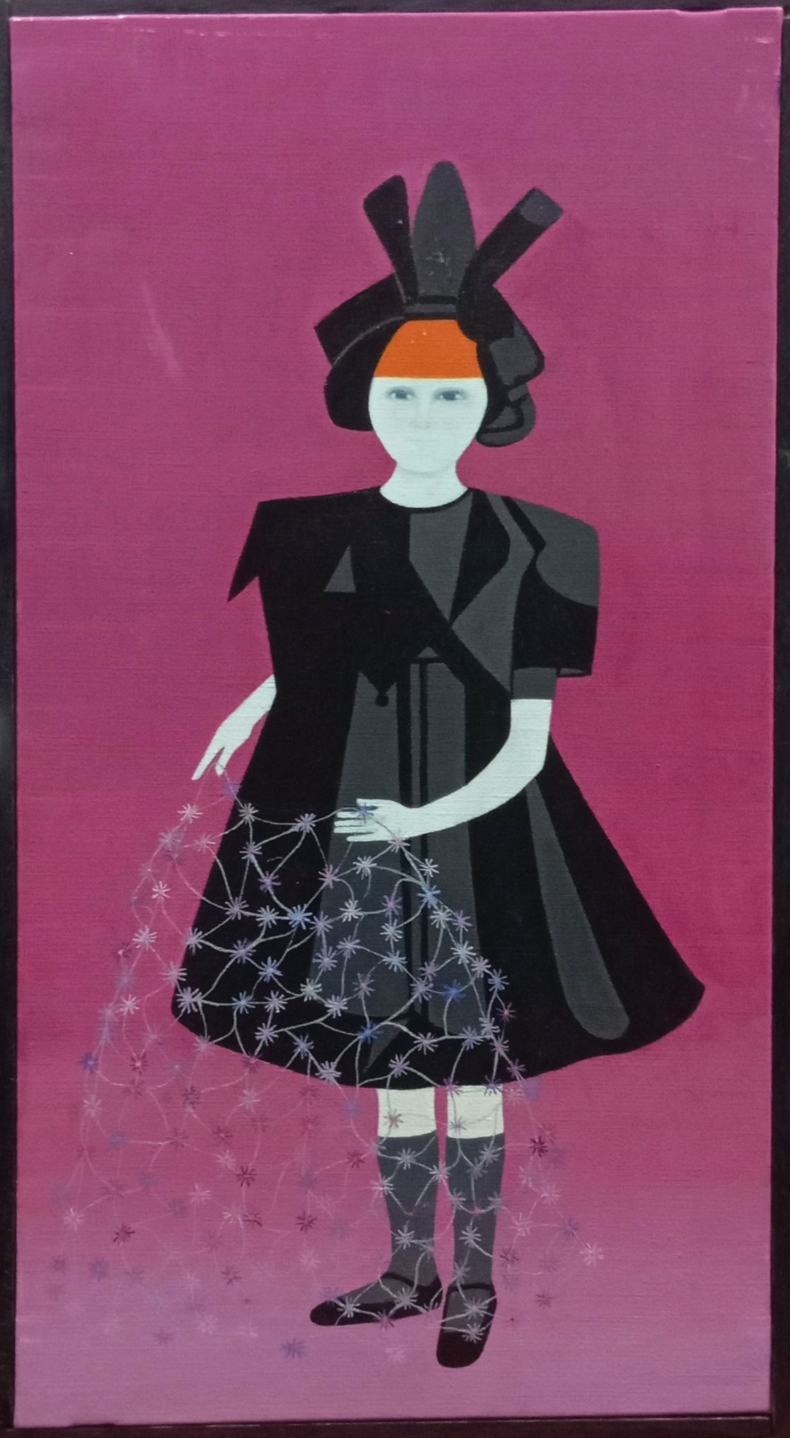 2024 Niña con red florida 61x33 Óleo sobre lienzo